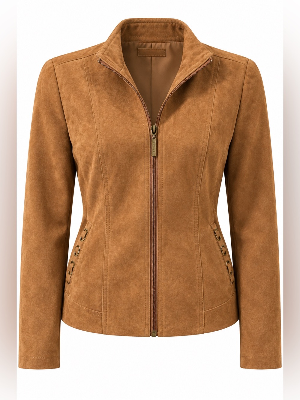 TanJay Petite Faux Suede Camel Zip Jacket Women’s Petite
